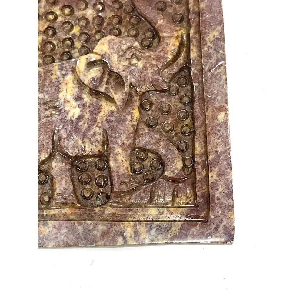 Vintage Elephant Carved Soapstone Stone Paperweight Trinket Plaque 4